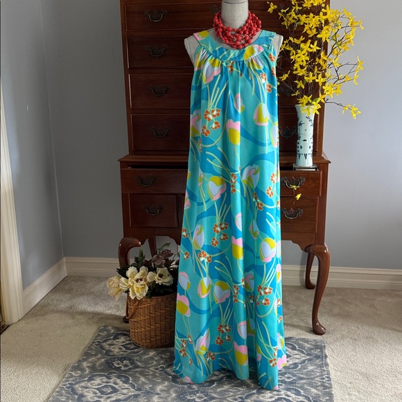 Vintage Anne Fogarty House Dress Mumu Lounge Caftan Bold Floral Mod MCM - Picture 10 of 12